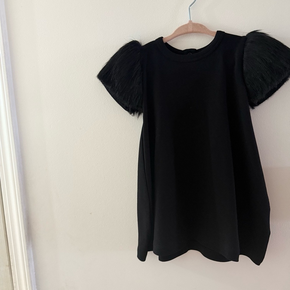 They Tiny Universe: Black Dress with Faux Fur Sleeves